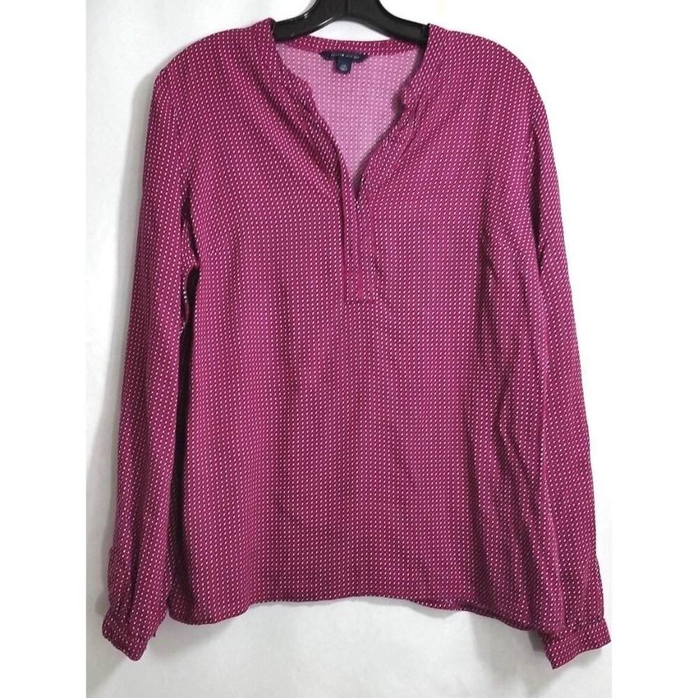 Tommy Hilfiger  Long Sleeve Purple Print Shirt 100% Viscose Henley Womens  Large